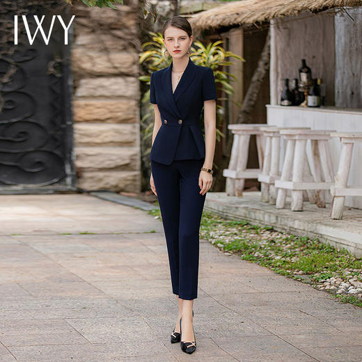 IWY/藏青色西装套装女夏季高端正式场合职业装气质面试正装售楼部工作服CP1818 商品图3