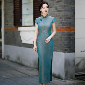 国韵复古，透气中长款民国风开叉真丝改良旗袍MY8808