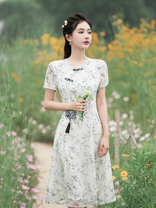 蕾丝旗袍夏新款改良大摆连衣裙双层修身JLM3138 商品图2