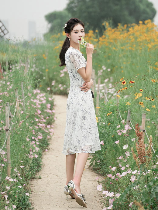 蕾丝旗袍夏新款改良大摆连衣裙双层修身JLM3138 商品图4