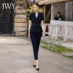 IWY/藏青色西装套装女夏季高端正式场合职业装气质面试正装售楼部工作服CP1818