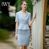 IWY/蓝色短袖连衣裙工作服女气质女神范职业装收腰假两件售楼部工装Q944 商品缩略图2