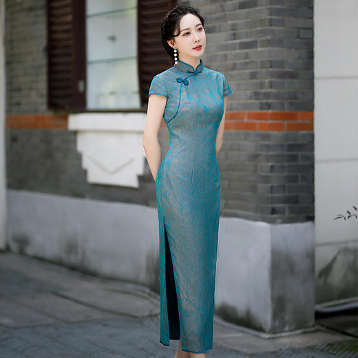 国韵复古，透气中长款民国风开叉真丝改良旗袍MY8808 商品图1
