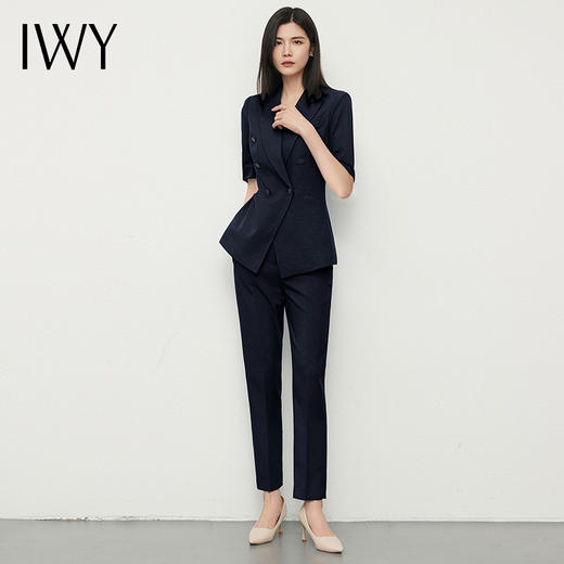 IWY/夏季职业藏青色小西装套装女商务修身显瘦置业顾问工作服OLC13220+P13215藏青色 商品图2
