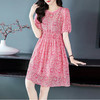 WWM-46735高腰显瘦小个子粉色碎花真丝裙子桑蚕丝连衣裙矮个子女装 商品缩略图0