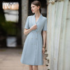 IWY/时尚蓝色西装领连衣裙女夏季短袖职业装气质女神范正装中长款Q933-L 商品缩略图1