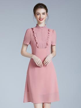 DNO-3EA8877粉色连衣裙夏季新款短袖女时尚显年轻礼服