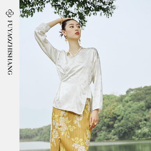 IWY扶摇系列 夏季新中式开叉印花压褶半裙 商品图3