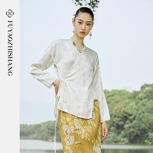 IWY扶摇系列 夏季新中式开叉印花压褶半裙 商品图2