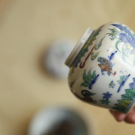 景德镇云木在 斗彩觅食图小茶仓/0345 手绘陶瓷茶叶罐小储存罐 商品图8
