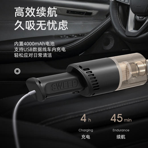 【车上狼人的必备良器】强吸力，无线便携，不限车家两用。吸走车内每一寸灰尘，让你的旅程更加纯净。 商品图0