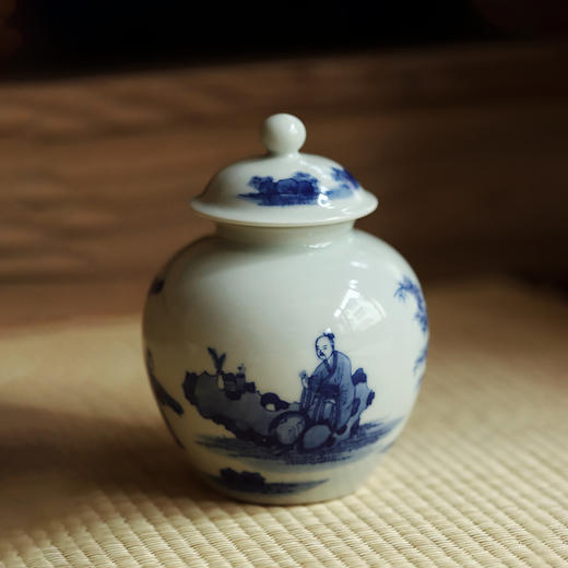 景德镇云木在青花抱琴来茶仓/0245 手绘陶瓷茶叶罐小储存罐 商品图3
