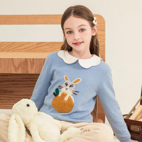 mettekids女童羊绒衫2023秋季新款卡通兔子毛衣儿童打底针织衫