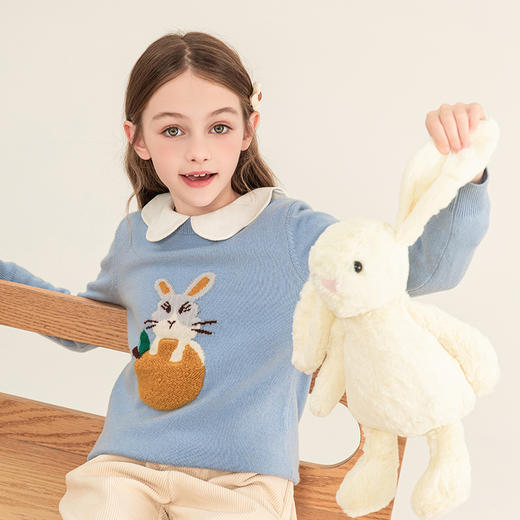 mettekids女童羊绒衫2023秋季新款卡通兔子毛衣儿童打底针织衫 商品图2