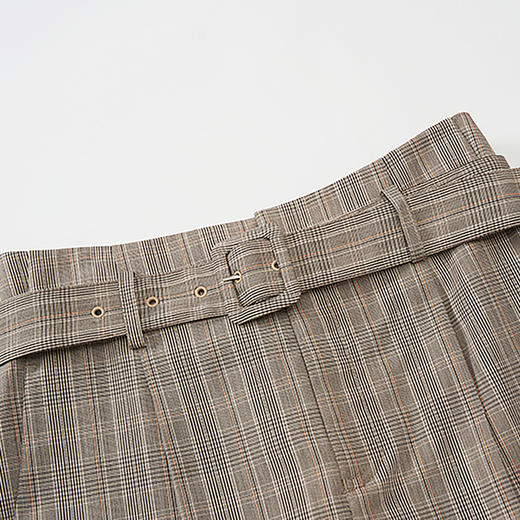 谜底格纹休闲裤女2023秋新款复古高腰宽松九分裤配腰带233MK0993 商品图3