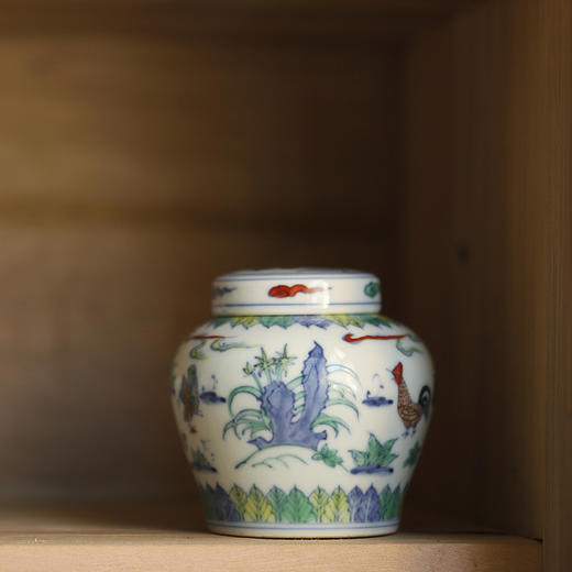 景德镇云木在 斗彩觅食图小茶仓/0345 手绘陶瓷茶叶罐小储存罐 商品图3