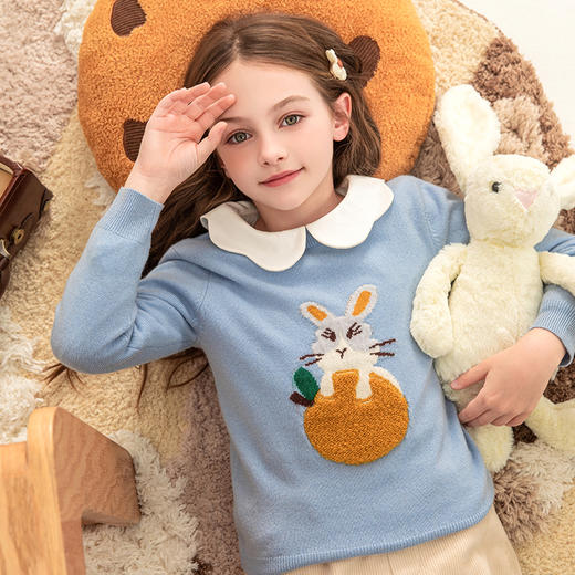 mettekids女童羊绒衫2023秋季新款卡通兔子毛衣儿童打底针织衫 商品图1