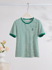 【专属好价】熙世界2025夏季新款绿白条纹T恤女短袖宽松显瘦休闲正肩圆领上衣 商品缩略图2