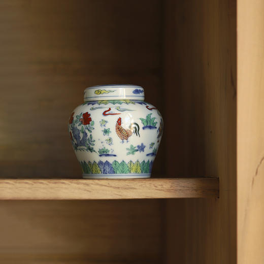 景德镇云木在 斗彩觅食图小茶仓/0345 手绘陶瓷茶叶罐小储存罐 商品图0