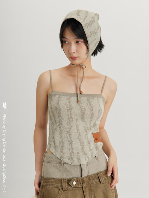 CryingCenter 卡其色部落辣妹裂纹渐变头巾吊带小背心 哭喊中心 商品图0