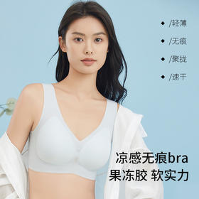 【凉感无痕bra！果冻软支撑】超薄无痕果冻软支撑背心式内衣，，一片式舒适聚拢固定杯，无钢圈设计更贴合身形，让你穿着更舒适自由。