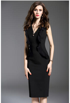 孤品—Cindy裙 J6280081B颈袖添香新款气质修身包臀礼服无袖红色荷叶边连衣裙女J6280081B不退可换