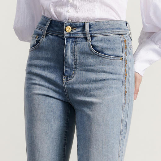 谜底复古修身喇叭裤女2023秋款百搭棉弹舒适九分牛仔裤233MK0981 商品图3