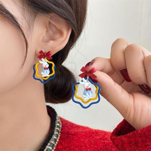 S925银针可爱蝴蝶结兔子耳钉甜美软萌耳饰抖音爆款耳环女潮流学生 商品图0