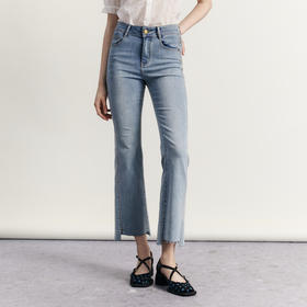 谜底复古修身喇叭裤女2023秋款百搭棉弹舒适九分牛仔裤233MK0981