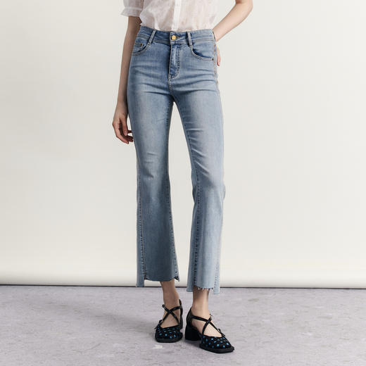 谜底复古修身喇叭裤女2023秋款百搭棉弹舒适九分牛仔裤233MK0981 商品图0