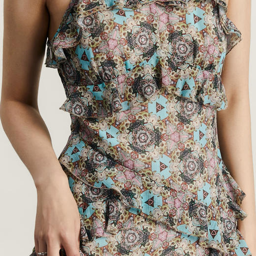 谜底吊带花色连衣裙2023秋季新款浪漫感碎花裙中长裙女233ML1006 商品图3