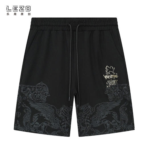 LEZO乐周原创2023夏季 针织五分裤潮流男士休闲 923217155 黑色 商品图0