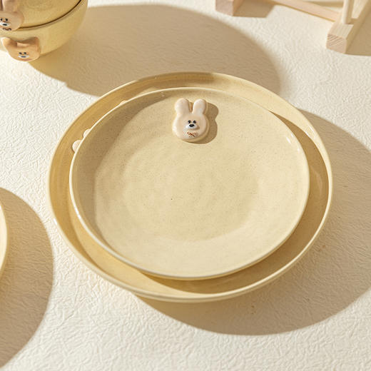 摩登主妇奶油熊兔INS风浮雕陶瓷碗盘一人食餐具可爱套装米饭碗盘 商品图1