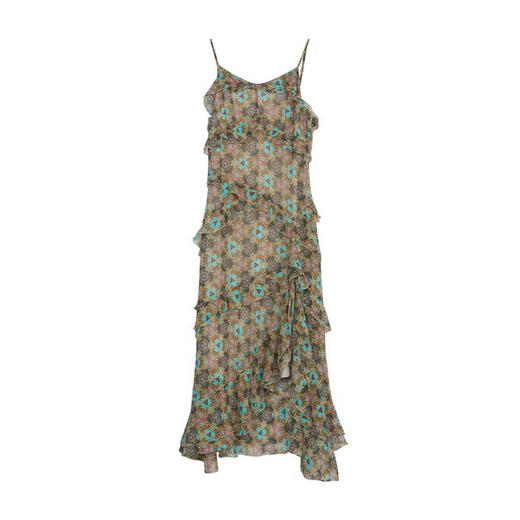 谜底吊带花色连衣裙2023秋季新款浪漫感碎花裙中长裙女233ML1006 商品图4