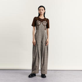 谜底复古休闲裤2023秋新款胸衣式拼接设计感连体长裤女233MK1011