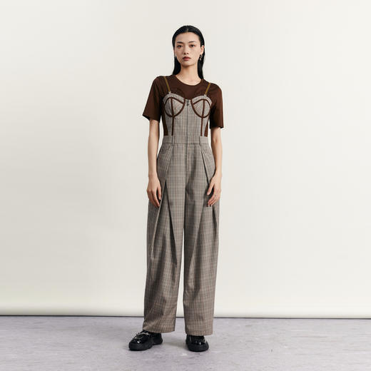 谜底复古休闲裤2023秋新款胸衣式拼接设计感连体长裤女233MK1011 商品图0