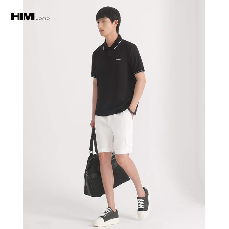 HIM漢崇  休闲百搭POLO衫简约字母胶章印花男士短袖上衣 2026夏季