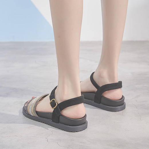 仙女底凉鞋，软底设计，穿着舒适，一字扣款式时尚百搭。厚底设计增高显瘦，适合学生和年轻女性。网红新款，罗马风格，温柔优雅，夏季沙滩必备。 商品图3