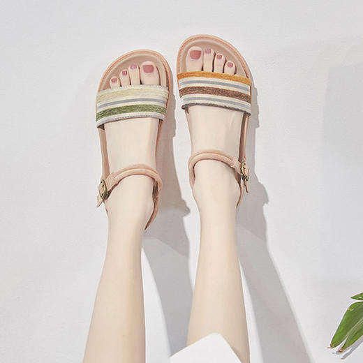仙女底凉鞋，软底设计，穿着舒适，一字扣款式时尚百搭。厚底设计增高显瘦，适合学生和年轻女性。网红新款，罗马风格，温柔优雅，夏季沙滩必备。 商品图5