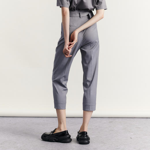 谜底休闲裤女2023秋新款复古高腰宽松萝卜九分裤配腰带233MK1138 商品图2