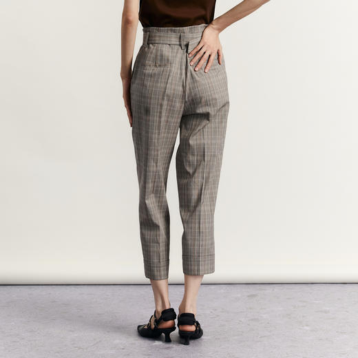 谜底格纹休闲裤女2023秋新款复古高腰宽松九分裤配腰带233MK0993 商品图2