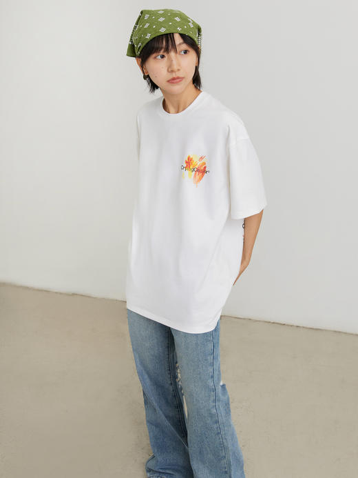 CryingCenter 涂鸦手绘花花白T纯棉休闲潮帅气宽松情侣 哭喊中心 商品图1