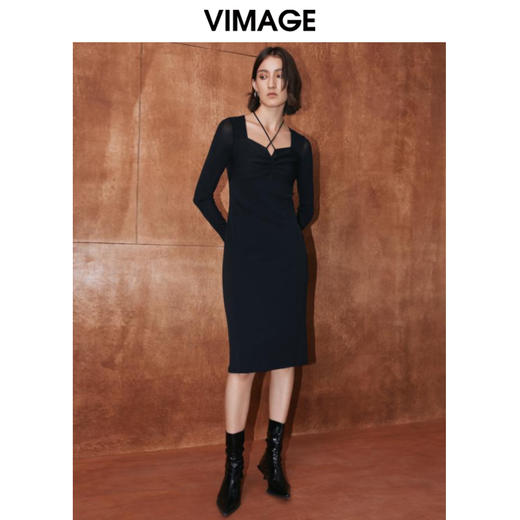 VIMAGE纬漫纪秋季新款纯色气质连衣裙V2007608 商品图1