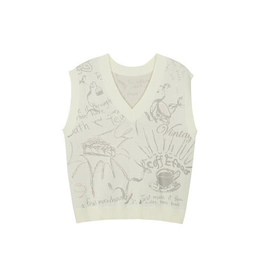 谜底V领套头针织衫背心女2023秋季新款文艺百搭提花毛衫233MZ1288 商品图4