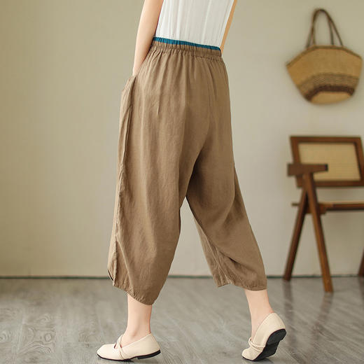 GYH 6096复古纯色大码阔腿裤休闲灯笼裤宽松棉麻哈伦裤 商品图4