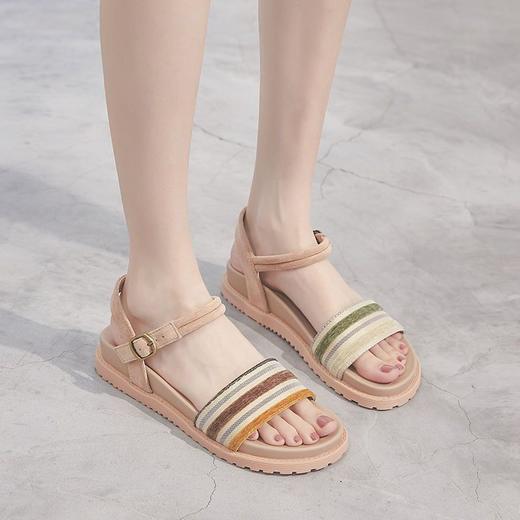 仙女底凉鞋，软底设计，穿着舒适，一字扣款式时尚百搭。厚底设计增高显瘦，适合学生和年轻女性。网红新款，罗马风格，温柔优雅，夏季沙滩必备。 商品图1