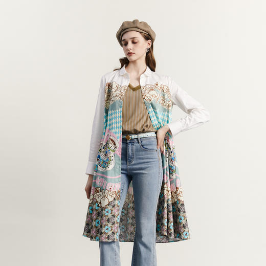 谜底衬衫式连衣裙长袖2023秋季新款复古主题印花中长裙233ML1141 商品图1