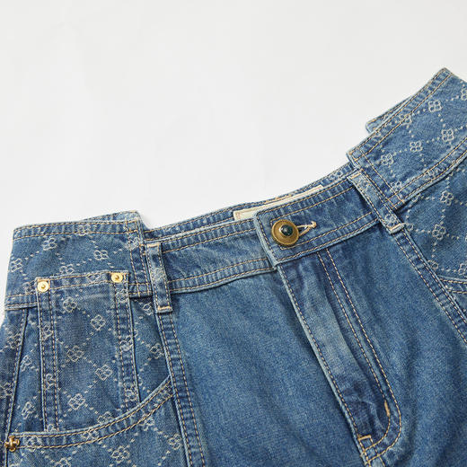 谜底复古高腰阔腿裤女2023秋新款高腰时尚拼接牛仔长裤233MK1156 商品图3