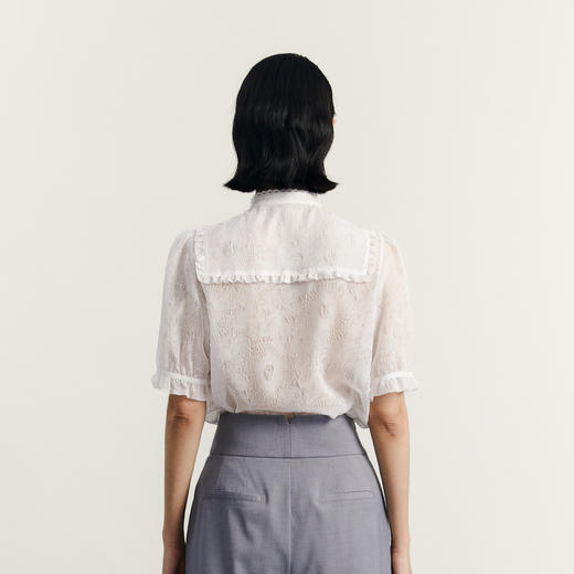 谜底通勤白衬衫短袖女2023秋新款浪漫文艺精致绣花衬衣233MC1032 商品图2