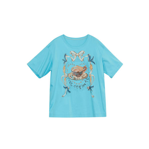 谜底印花圆领T恤女2023秋款设计感宽松时尚休闲上衣短袖233MT0999 商品图4